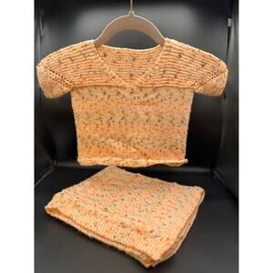Handmade Peach Baby Sweater & Blanket Set, Small